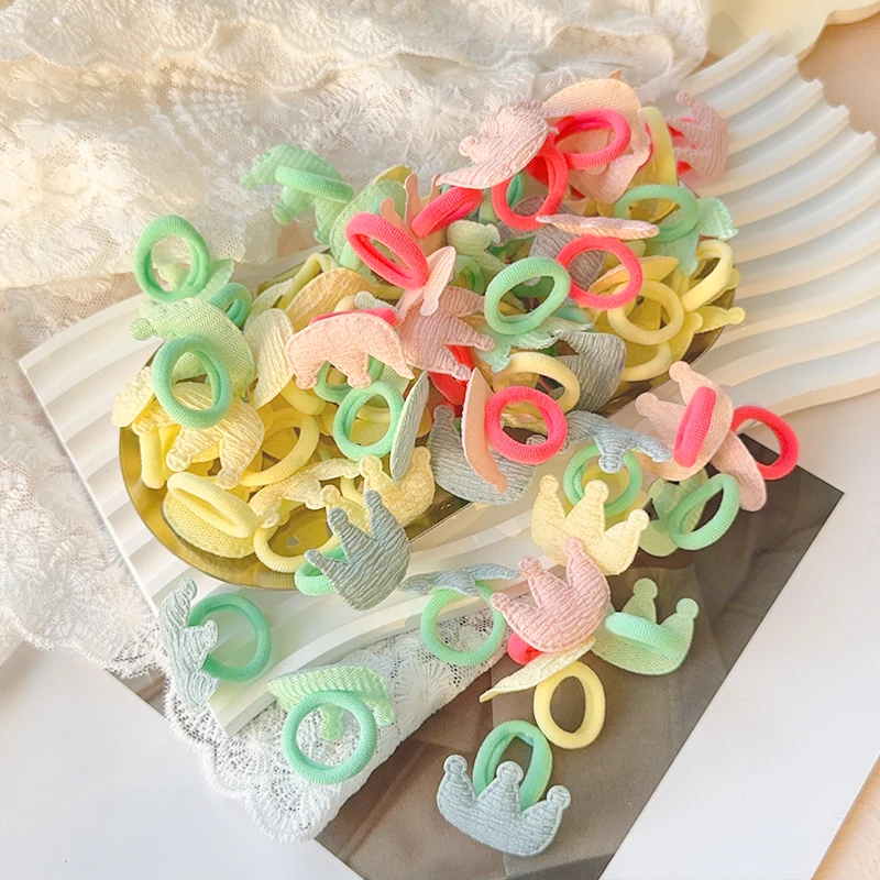 10pcs 소녀 크라운 나비 어린이 Hairbands 해를 끼치 지 않는 머리 만화 수건 밧줄 포니 테일 홀더 어린이 미니 고무 밴드 모자를 쓰고 있죠