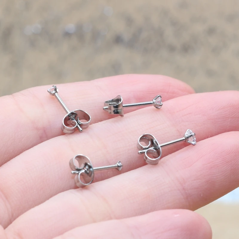 슈퍼 미니 1.5MM 2MM 지르콘 스테인레스 스틸 푸시 백 스터드 귀걸이 남성 여성 2PC 섬세한 Jewerlry