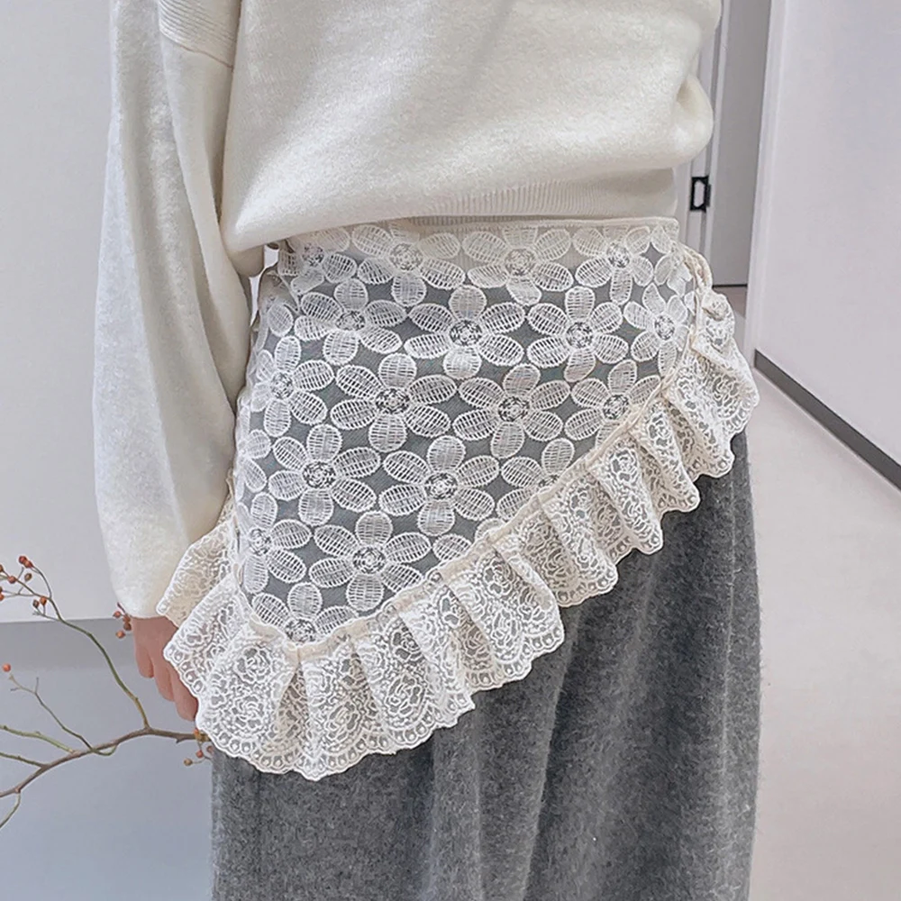 이중 용도 레이스 트림 헤어 스카프 이른 봄 엉덩이 커튼 작은 앞치마 a 라인 하프 스커트 패션 인 스타일 쌓인 짧은 스커트