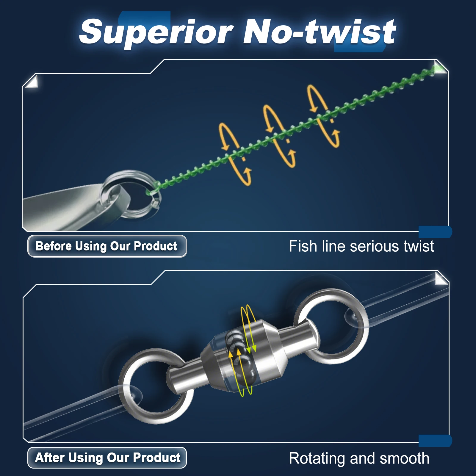 9KM 낚시 회전 스냅 클립 볼 베어링 회전 바닷물 25~100Pcs 헤비 듀티 스테인레스 스틸 낚시 커넥터-독점