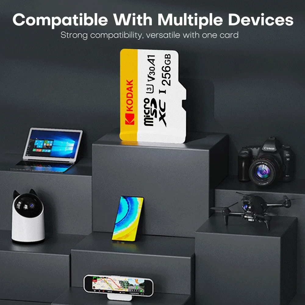 KODAK 미니 메모리 SD 카드 256GB 128GB 64GB 32GB U3 V30 4K 풀 HD 마이크로 TF 메모리 플래시 카드(전화/컴퓨터/카메라용)