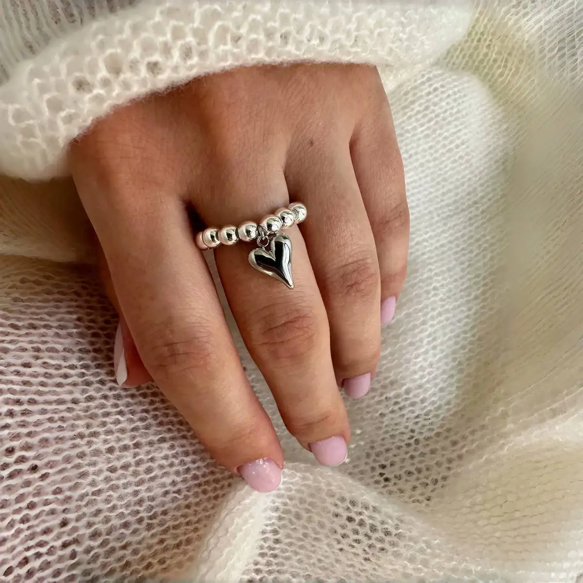 LATS 크리 에이 티브 수제 페르시 번지 코드 여성을위한 러브 하트 펜던트 반지 소녀 실버 컬러 CCB 구슬 조절 링 쥬얼리