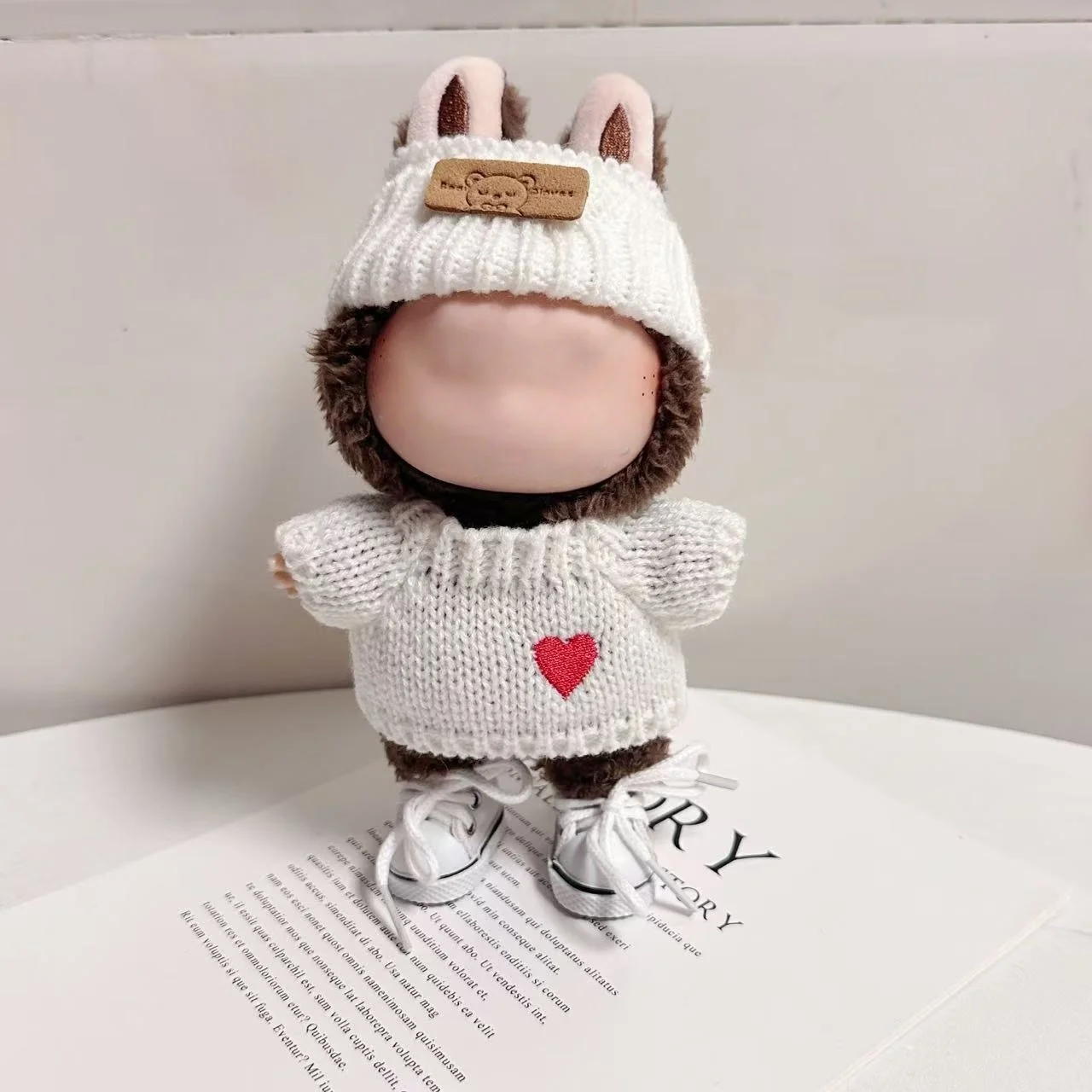 17cm 라푸푸 인형 의류 몬스터 복장 액세서리 앉아 파티 라푸푸 편지 모자 러브 스웨터 캐주얼 신발