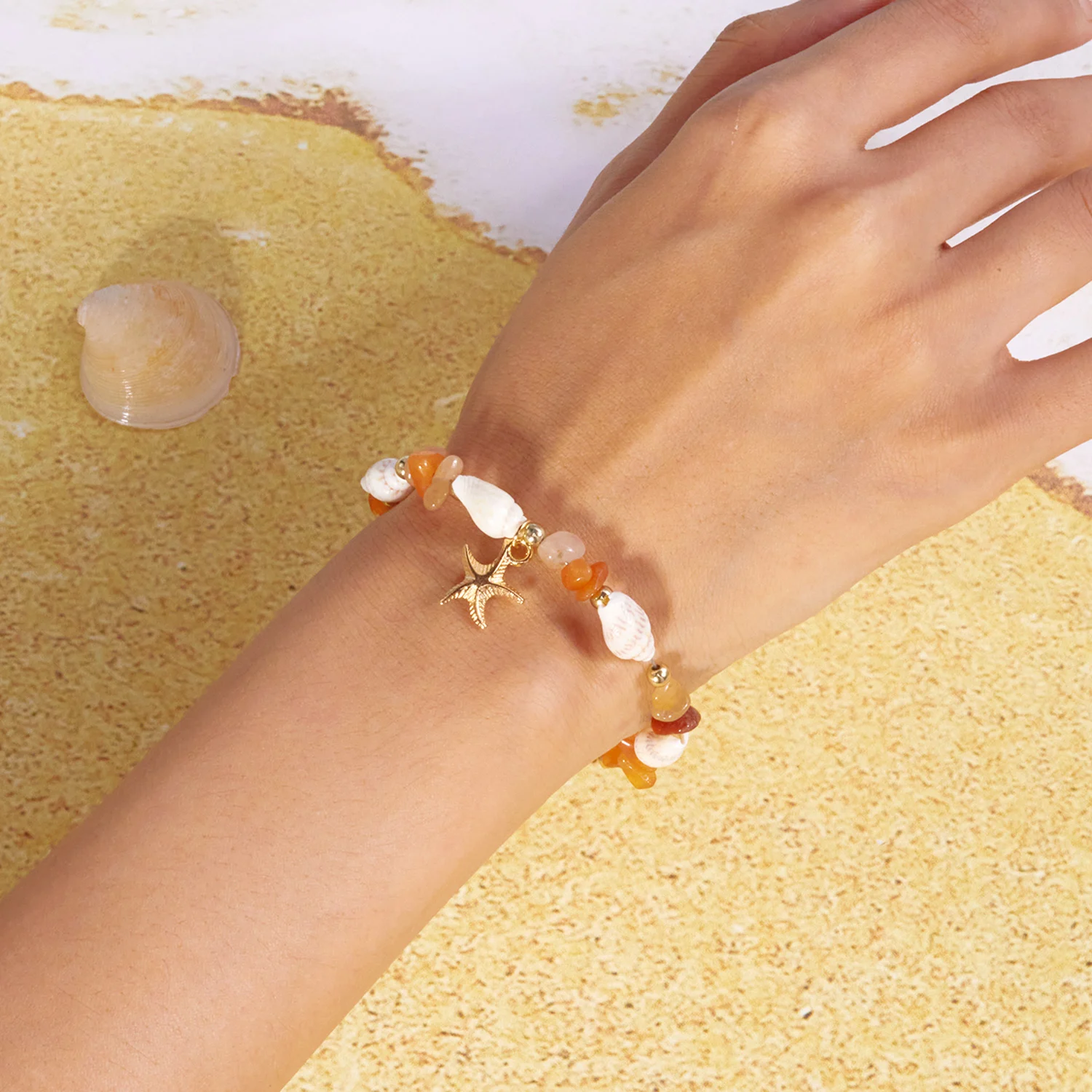 보헤미안 불가사리 조가비 비즈 여성을위한 팔찌 수제 불규칙한 돌 페르시 팔찌 비치 파티 우정 보석 선물