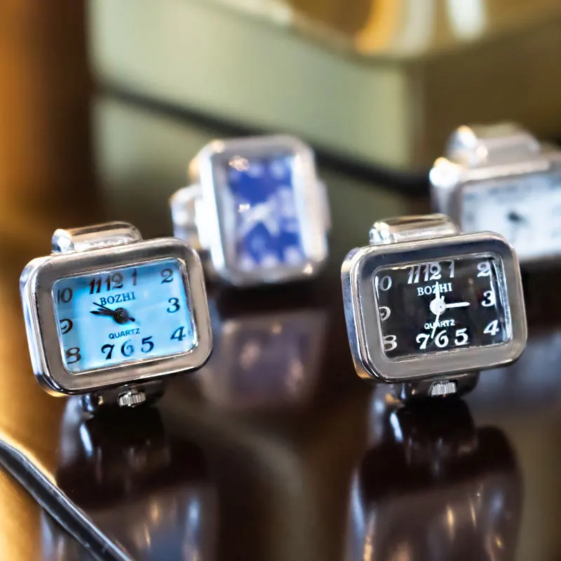 미니 빈티지 펑크 손가락 시계 반지 탄성 스트랩 합금 시계 커플 반지 보석 시계 레트로 로마 석영 여성 남성 시계