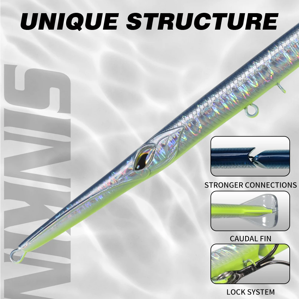 Hunthouse 관절 연필 미끼 3 섹션 낚시 미끼 255mm/30.6g Bluefish Seabass 태클을위한 바늘 싱킹 Swimbait