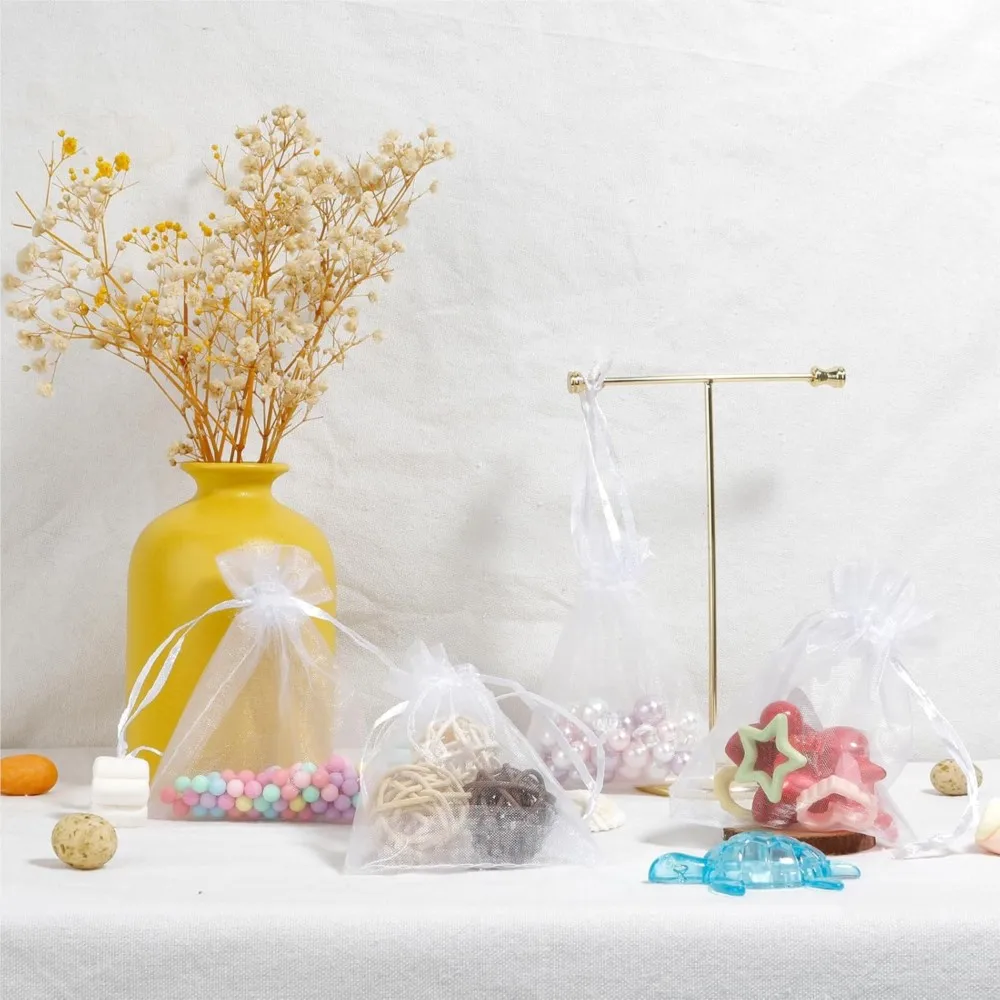 50pcs 화이트 쉬어 Organza 가방 쥬얼리 선물 파티 호의 가방 결혼식 크리스마스 작은 보석 저장에 대 한 Drawstring