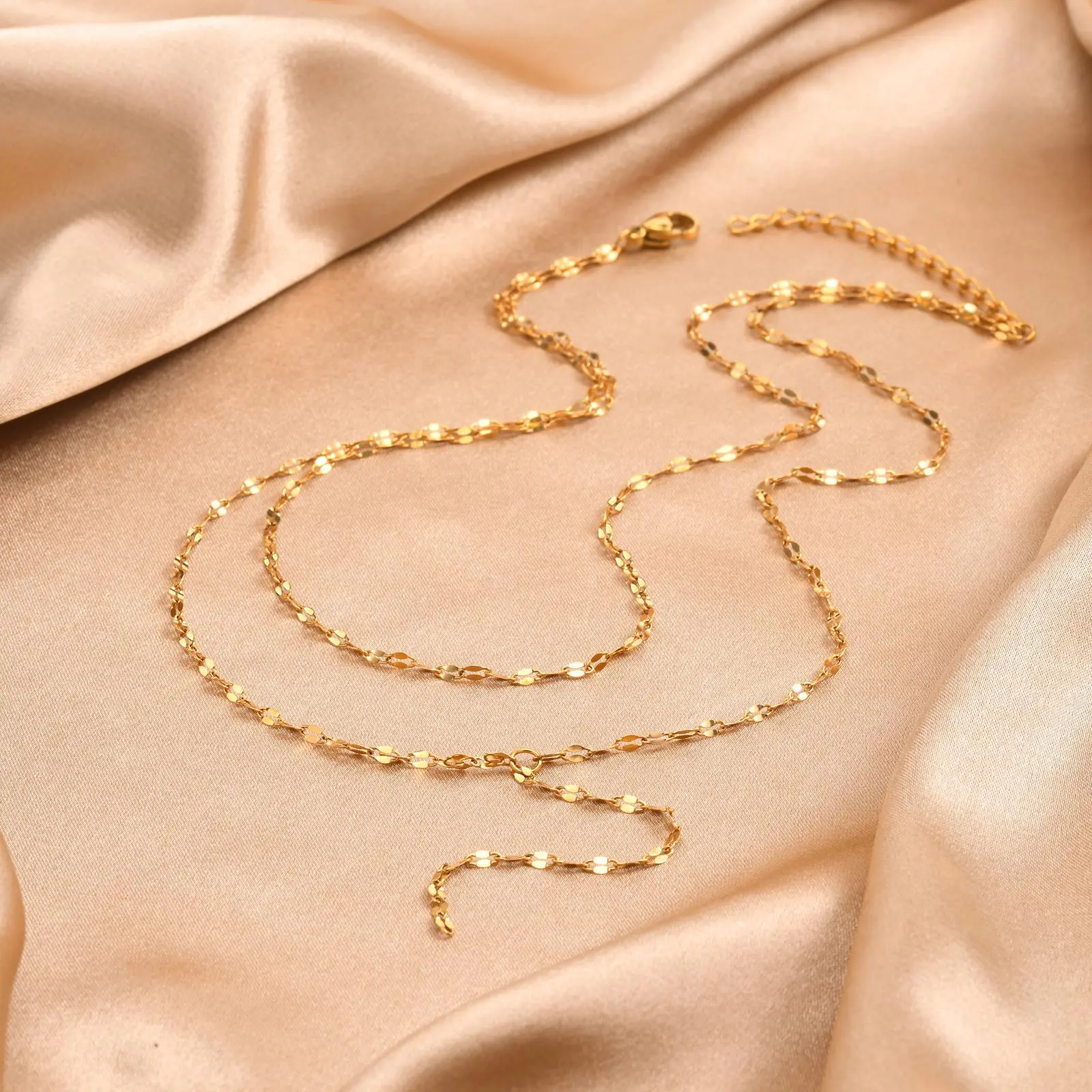 2024 스테인레스 스틸 립 체인, 더블 레이어 프린지 목걸이, 골드 컬러 Chaoker 패션 주얼리 긴 Neckalce 여성을위한 설정