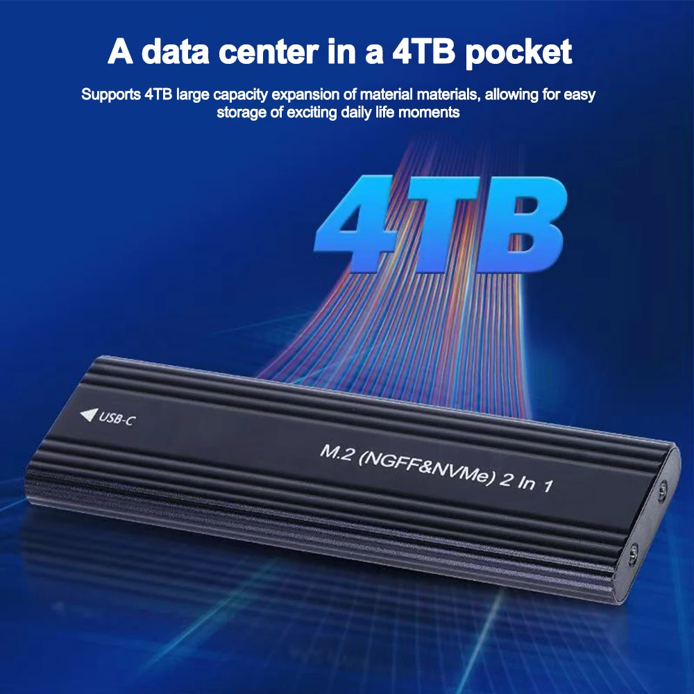 NVME M.2 솔리드 스테이트 드라이브 외부 인클로저 2230/2242/2260/2280 M.2-USB C 10Gbps SSD 알루미늄 케이스 유형 M/M+B 키용 A+C