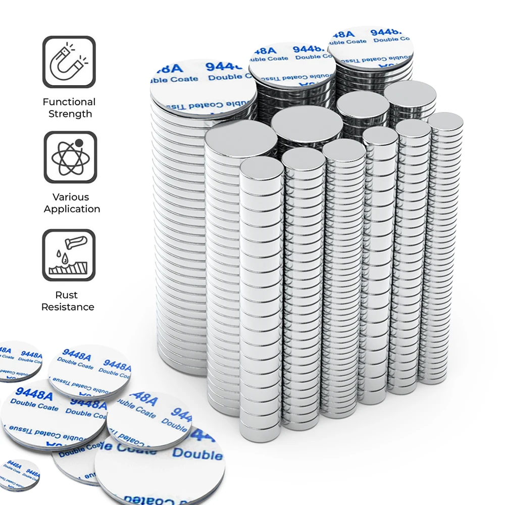 양면 접착 자석 - 공예, 사무실 및 과학 교실을 위한 원형 고출력 냉장고 자석