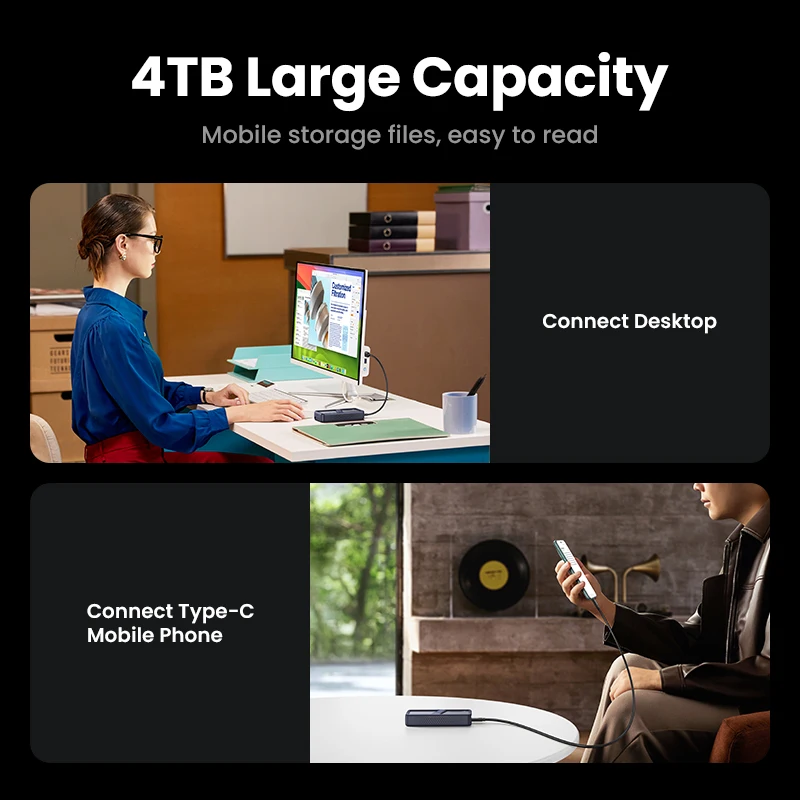 UGREEN 40Gbps NVMe SSD 케이스, SSD 인클로저, M.2 NVME PCIE용 어댑터, 내장 냉각 조끼, 알루미늄 케이스