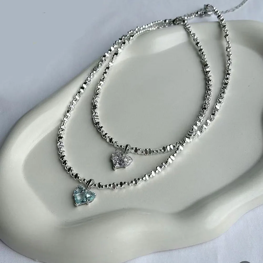 디자인 여성을위한 크리스탈 하트 펜던트 목걸이와 과장된 불규칙한 CCB 비즈 체인 발렌타인 선물 X0303