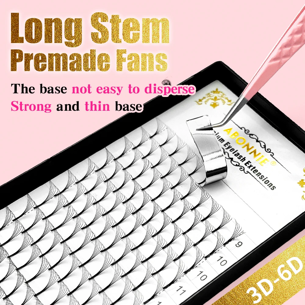 Abonnie 러시안 볼륨 속눈썹 연장 속눈썹 부케 볼륨 롱 스템 소프트 매트 블랙 미리 제작된 연장 title=Abonnie 러시안 볼륨 속눈썹 연장 속눈썹 부케 볼륨 롱 스템 소프트 매트 블랙 미리 제작된 연장