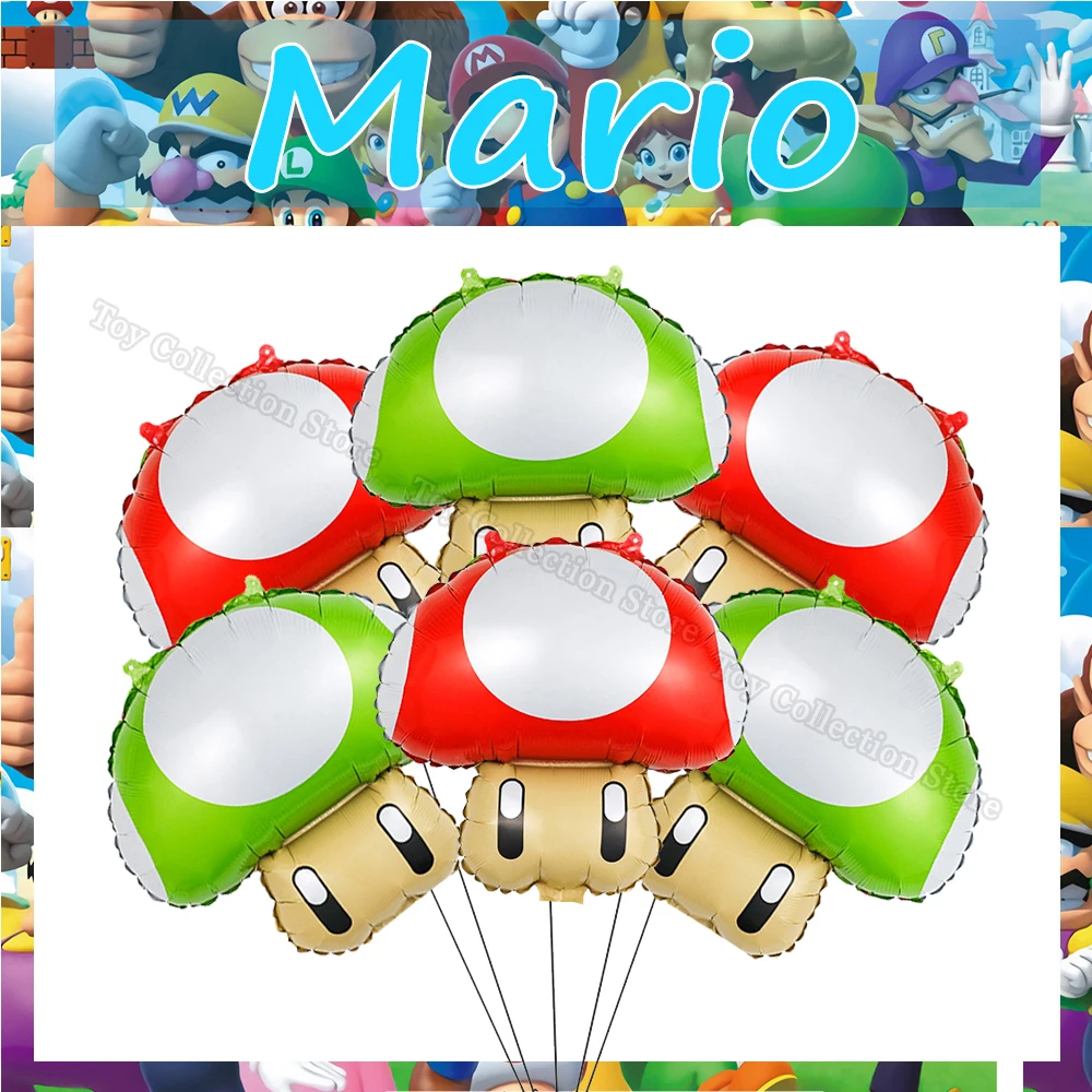 Marioed Luigi Super Bros 알루미늄 필름 풍선 세트, 파티 용품, 소년 소녀 DIY 파티 베이비 샤워 장식, 헬륨 글로보, 6 개