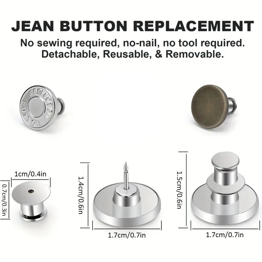 5 Pcs 스냅 패스너 금속 단추 청바지 허리 단추 완벽한 맞춤 조정 셀프 프리 네일 트위스트 솔기 바느질 단추 도매