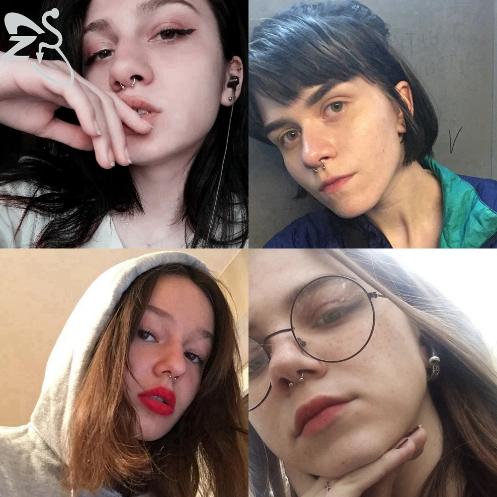 ZS 1 PC 316L 스테인레스 스틸 코 링 14G 16G 코 피어싱 헬릭스 귀 피어싱 여성 남성 Septum 링 바디 피어 싱 쥬얼리