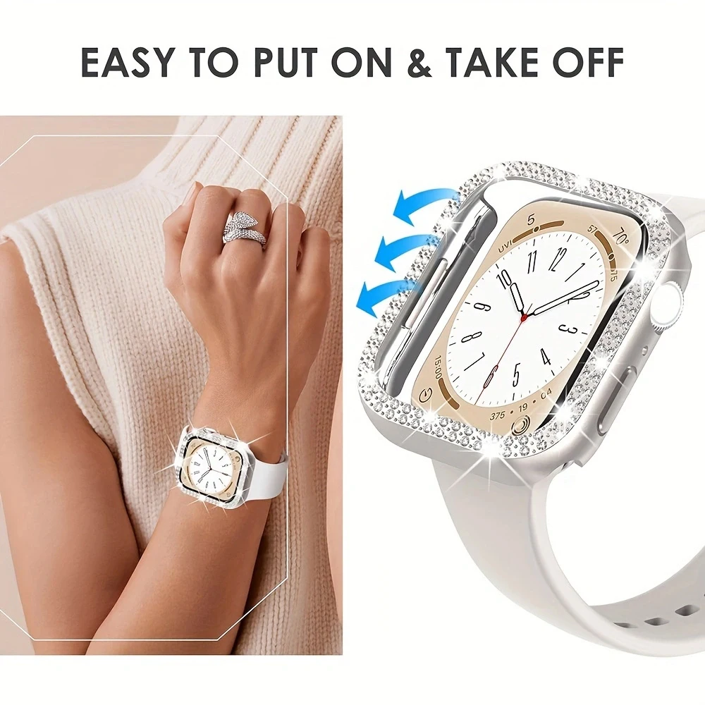 Apple Watch 시리즈 9 8 7 6 5 4 3 2 1 SE(화면 없음), 여성용 글리터 라인스톤 보호 프레임용 블링 케이스.
