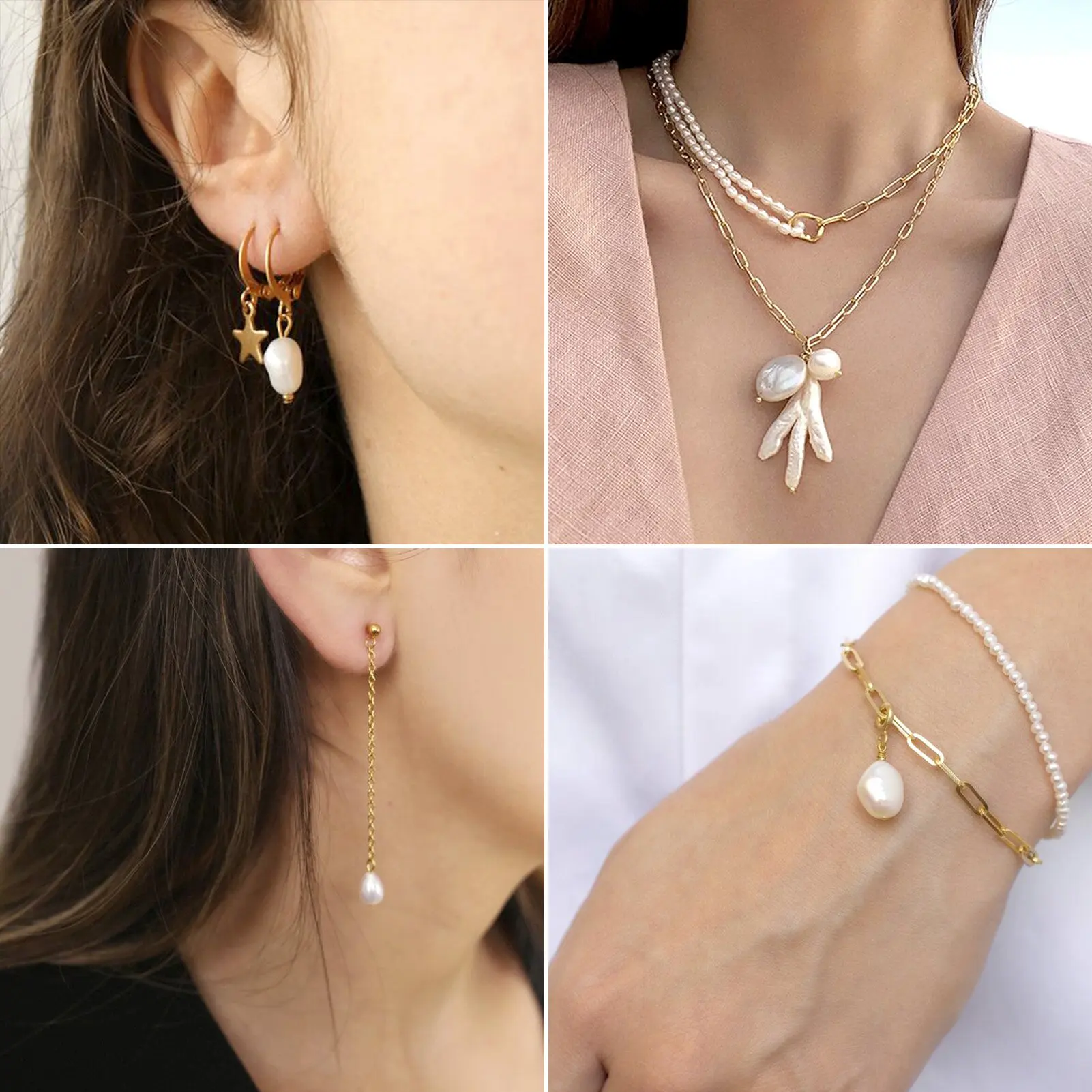 여성 목걸이 귀걸이 쥬얼리에 대한 304 스테인레스 스틸 점프 반지와 10 Pcs 학년 B 자연 교양 담수 진주 매력