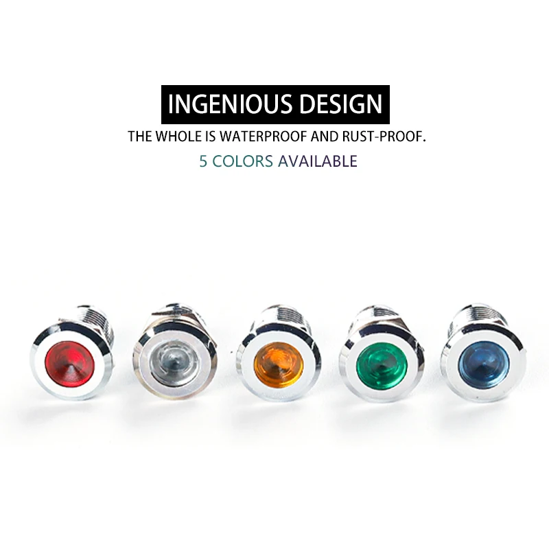 8mm LED 방수 금속 표시 등 신호 램프 와이어 3V 6V 12V 24V 110V 220V 빨간색/노란색/파란색/녹색/흰색