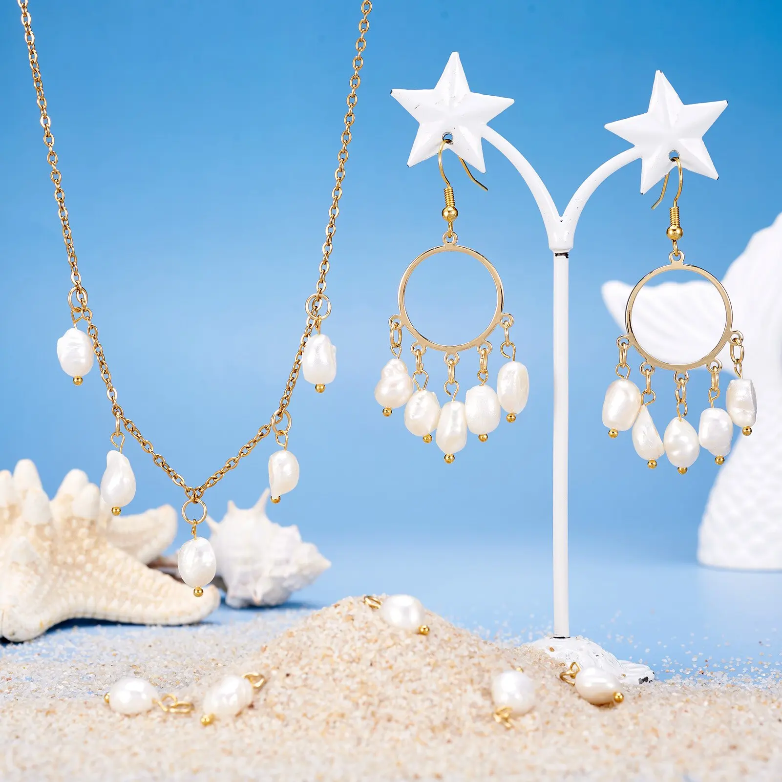 여성 목걸이 귀걸이 쥬얼리에 대한 304 스테인레스 스틸 점프 반지와 10 Pcs 학년 B 자연 교양 담수 진주 매력