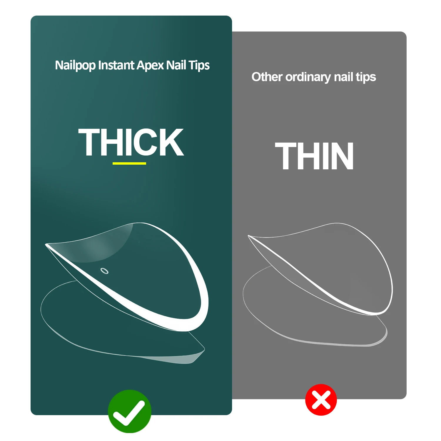 Nailpop 인스턴트 에이펙스 네일 팁 프로 그레이드 두꺼운 거짓 손톱 살롱 품질 아크릴 확장 내구성 DIY 네일 용품 140/150pcs