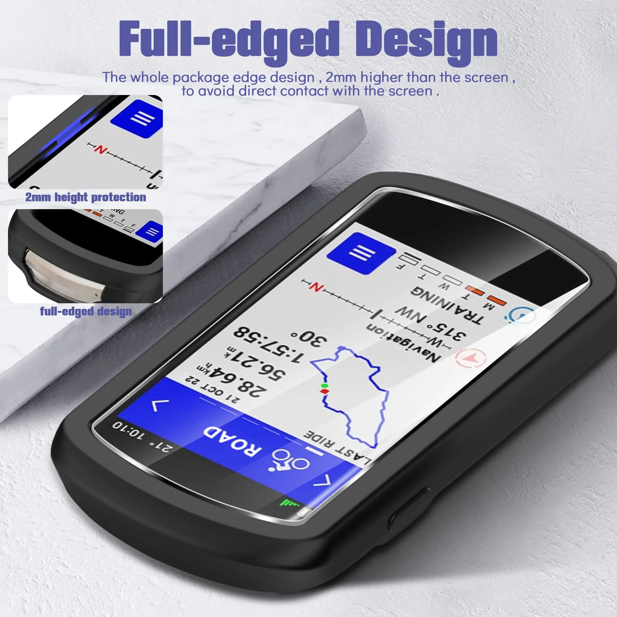 Garmin Edge 1040 화면 보호기 용 2PCS 강화 유리 + 케이스 안티 스크래치 필름 및 부드러운 실리콘 보호 커버 액세서리