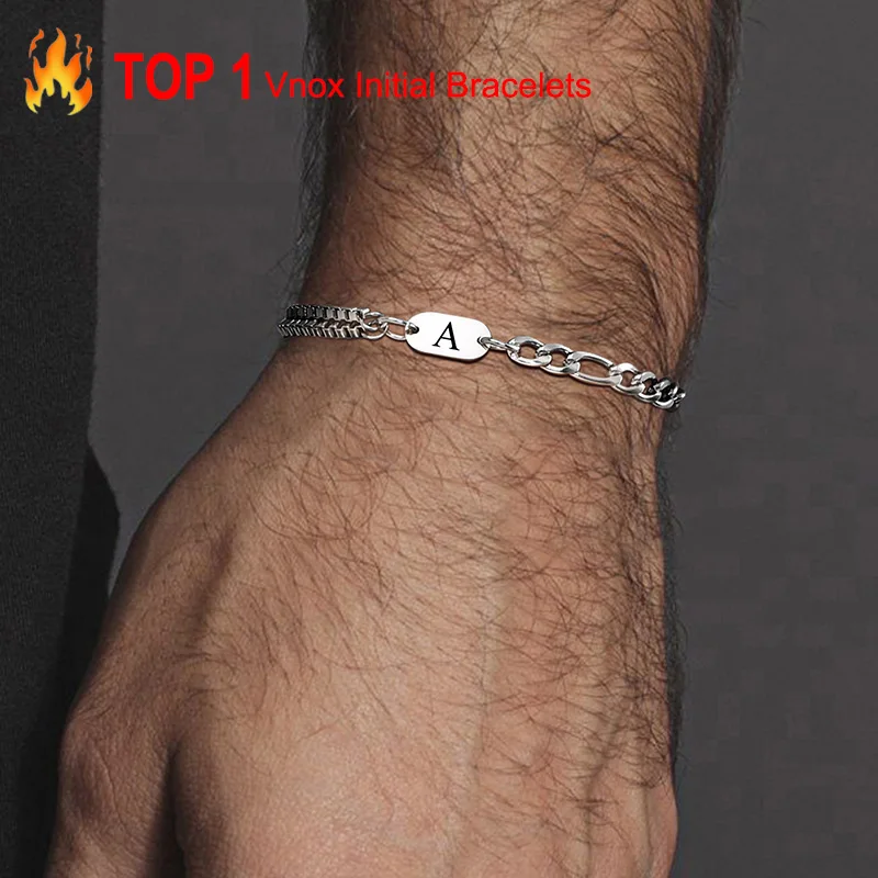 Vnox 남녀공용 A-Z 이니셜 팔찌, 피가로 체인, 이중 레이어 박스 링크 체인 팔찌, 그분의 이름 선물 title=Vnox 남녀공용 A-Z 이니셜 팔찌, 피가로 체인, 이중 레이어 박스 링크 체인 팔찌, 그분의 이름 선물
