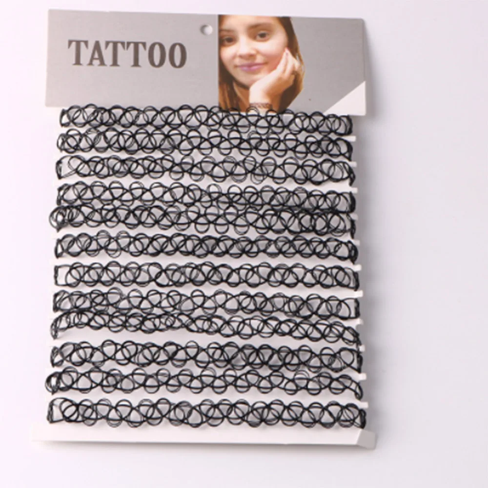 12pcs 여성을위한 뜨거운 판매 빈티지 Chokers 목걸이 스트레치 문신 목걸이 탄성 Chocker 간단한 유행 소녀 짧은 펜던트