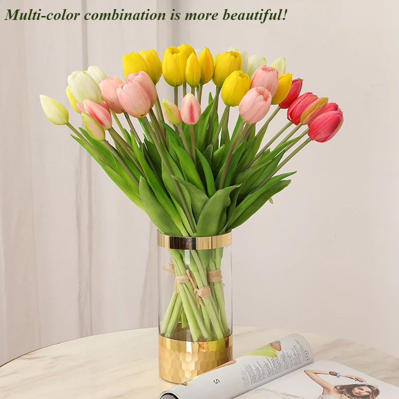 5pcs 인공 꽃 부드러운 튤립 가짜 꽃 진짜 터치 홈 가든 테이블 웨딩 장식 시뮬레이션 5 머리 튤립 꽃다발