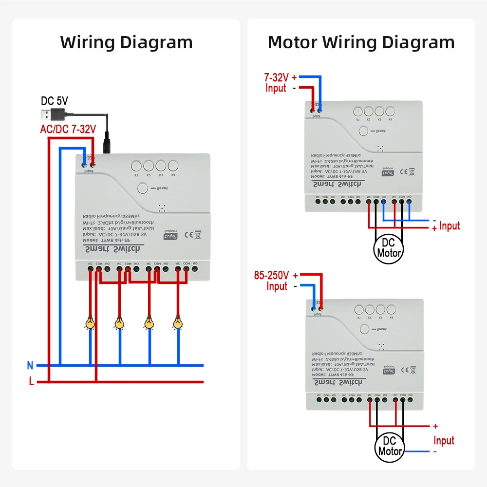 Tuya-스마트 Wifi 모터 스위치 모듈, 5V 12V 24V 32V 220V RF 433 라디오 원격 제어 Alexa Google Home 용 4 채널 인칭 릴레이