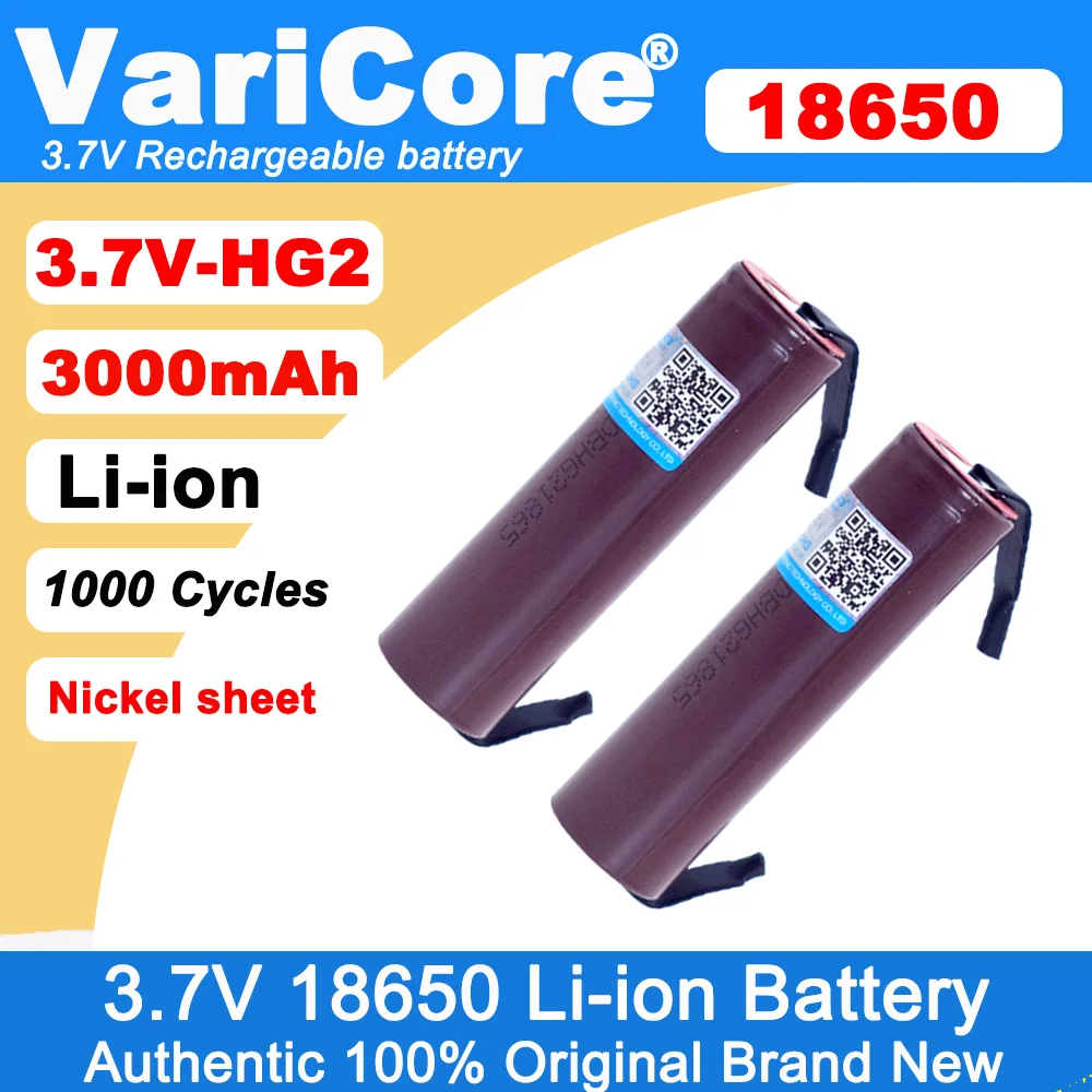 VariCore 100% 새로운 HG2 18650 3000mAh 충전식 배터리 18650HG2 3.6V 방전 20A 전원 배터리 + DIY 니켈 title=VariCore 100% 새로운 HG2 18650 3000mAh 충전식 배터리 18650HG2 3.6V 방전 20A 전원 배터리 + DIY 니켈