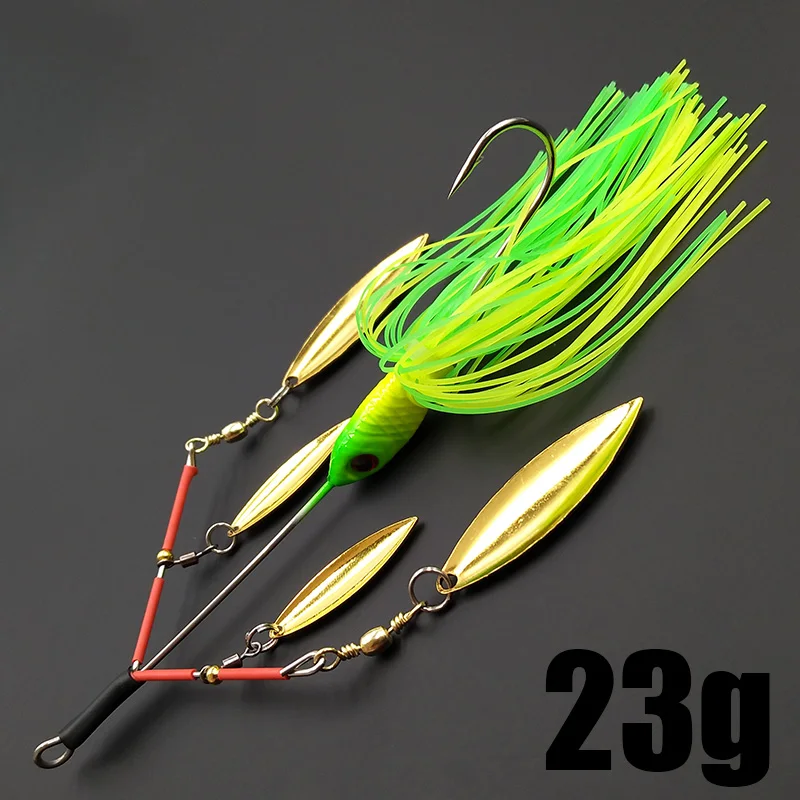 Lunker Spinner Baits 하드 낚시 미끼 23g 시끄러운 버즈 회전 블레이드 버블 진동 탠덤 스핀 버드 나무베이스 송어 퍼치 파이크