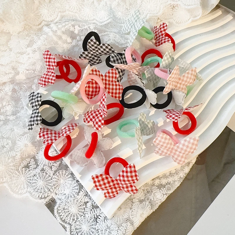 10pcs 소녀 크라운 나비 어린이 Hairbands 해를 끼치 지 않는 머리 만화 수건 밧줄 포니 테일 홀더 어린이 미니 고무 밴드 모자를 쓰고 있죠