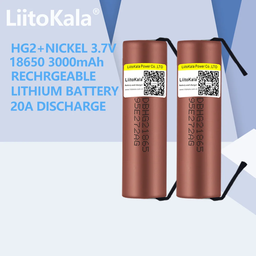 LiitoKala 배터리 팩용 18650 배터리, HG2 전원 충전식 배터리, 3000mAh 배터리, 18650 3.7V, 2 개