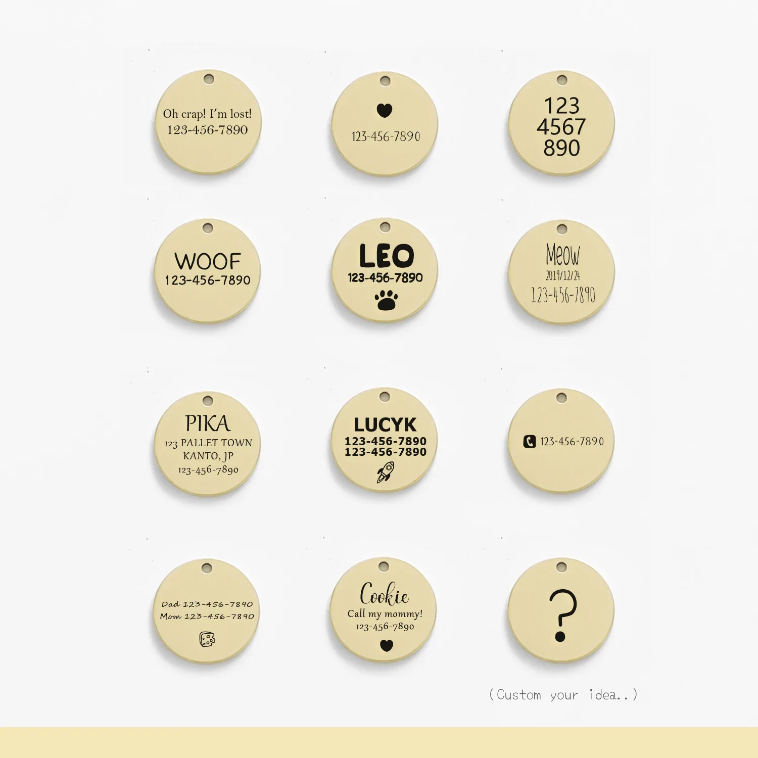 맞춤형 고양이 개 ID 태그 MW007 귀여운 기호가 있는 이름 맞춤형 애완 동물 목걸이용 앞면과 뒷면이 새겨져 있음 분실 방지 금속 참