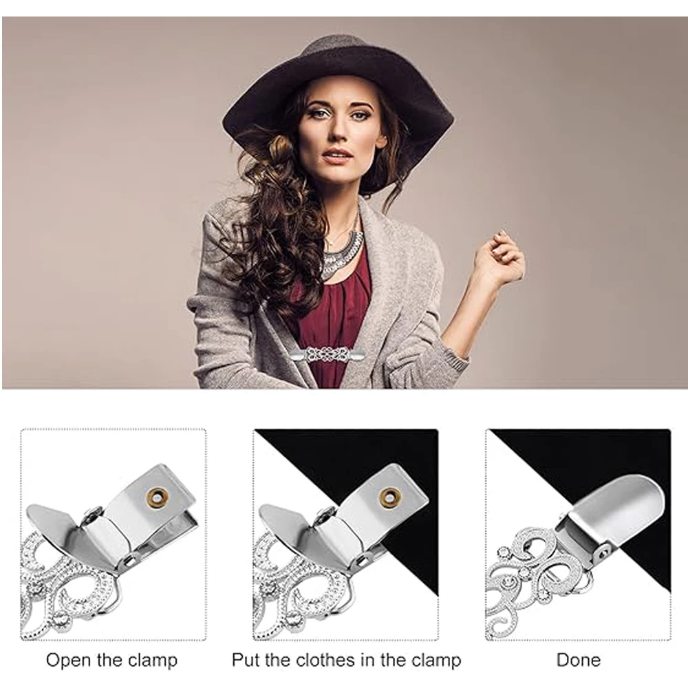 빈티지 스웨터 목도리 클립 꽃 패턴 레트로 카디건 칼라 드레스 클립 브로치 클립 여성용 셔츠 클립 여자