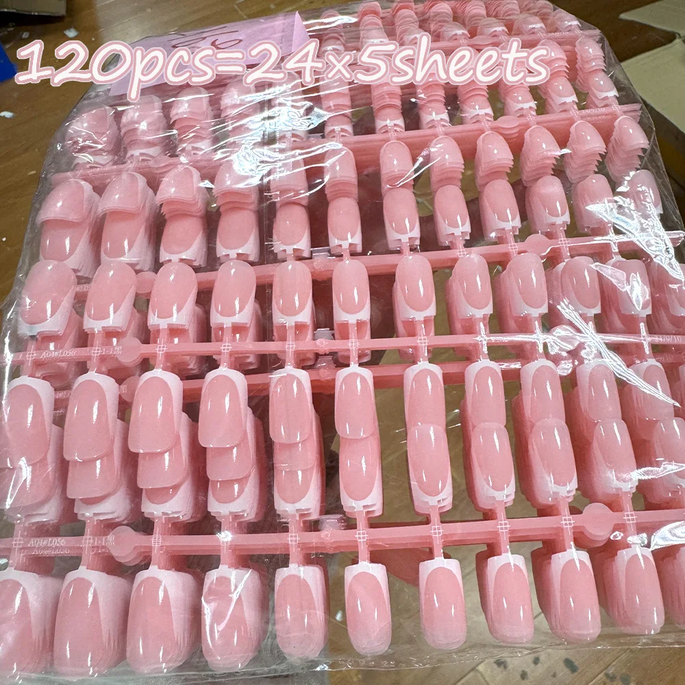 120Pcs = 24*5 프랑스어 짧은 사각형 관 틀린 손톱 화이트 핑크 간단한 웨어러블 가짜 손톱 네일 팁 아트에 광택 전체 커버 프레스 title=120Pcs = 24*5 프랑스어 짧은 사각형 관 틀린 손톱 화이트 핑크 간단한 웨어러블 가짜 손톱 네일 팁 아트에 광택 전체 커버 프레스 
