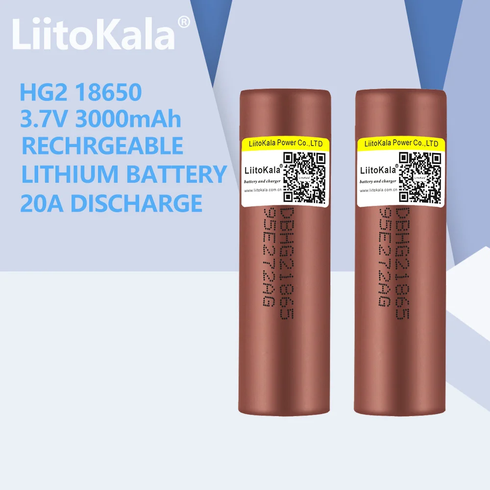 LiitoKala 배터리 팩용 18650 배터리, HG2 전원 충전식 배터리, 3000mAh 배터리, 18650 3.7V, 2 개