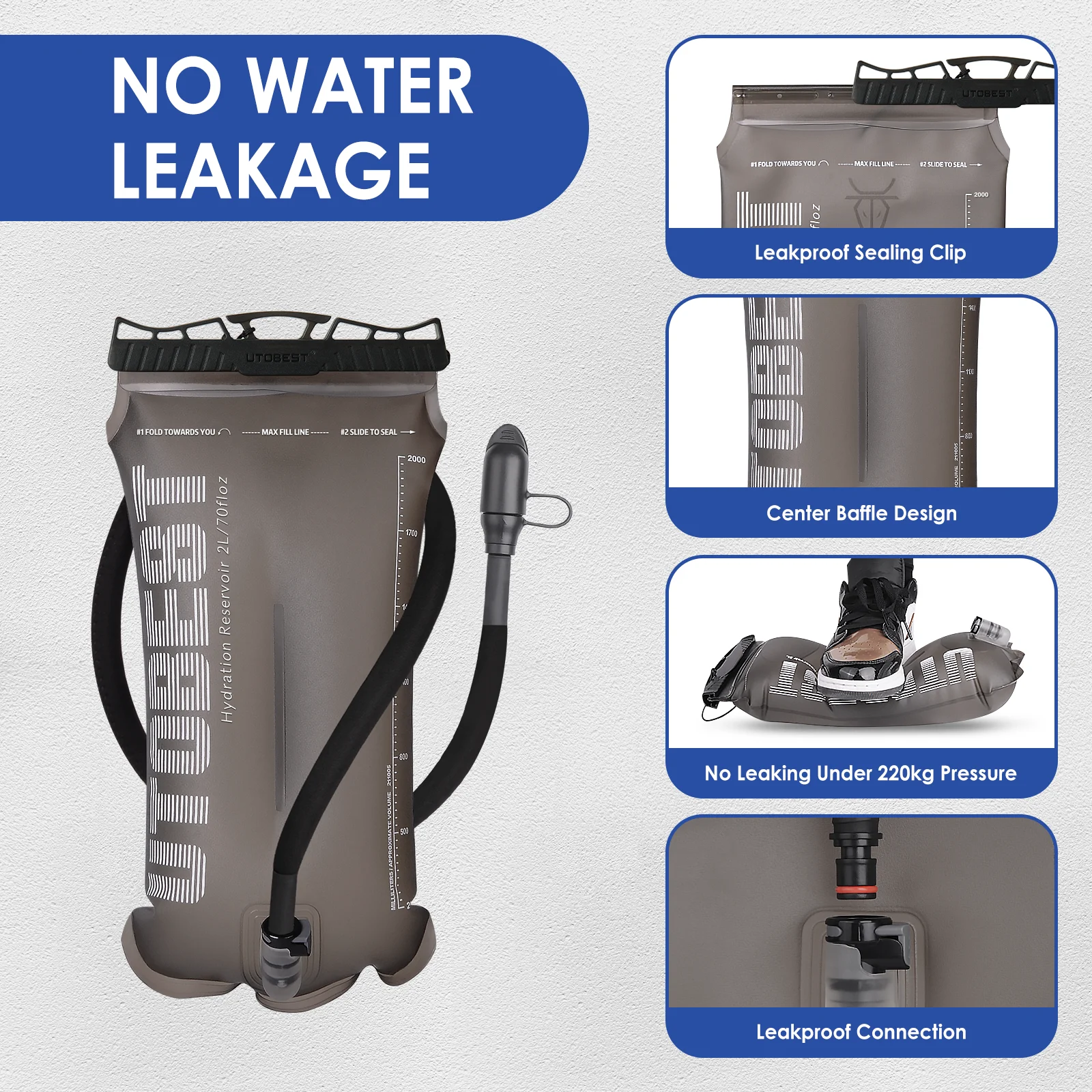 UTOBEST 1.5L/2L/3L 물 방광 수화 팩 저수지 캠핑 사이클링 러닝 하이킹을위한 TPU 물 저장 가방