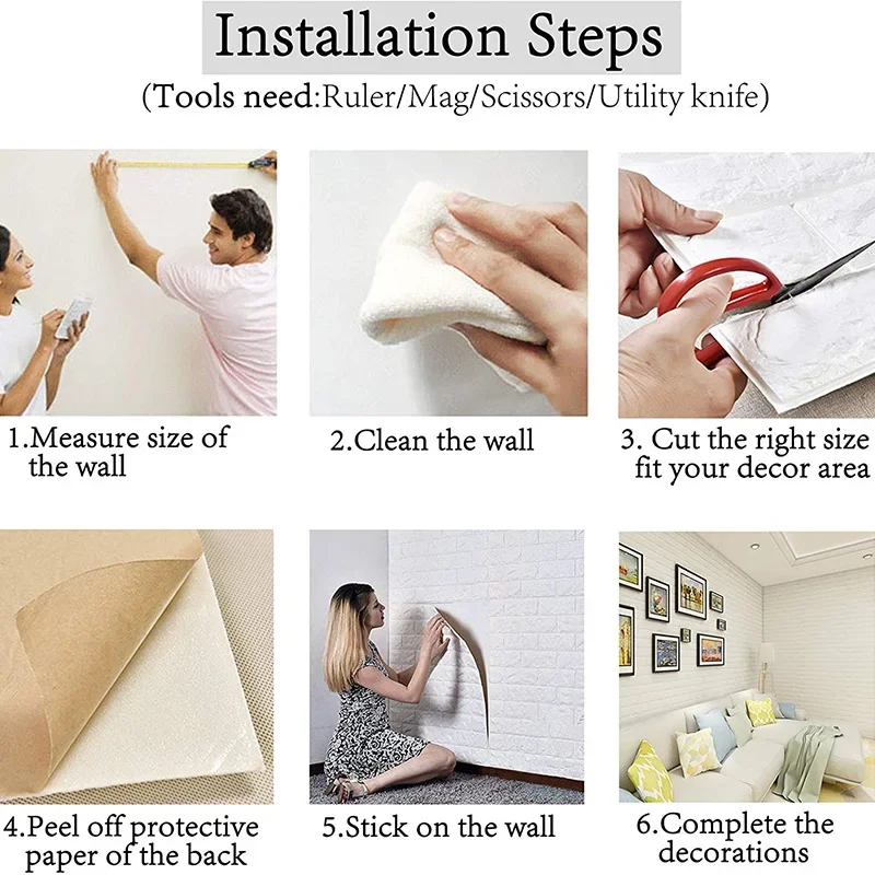 3D 폼 벽돌 벽 패널 스티커, 자체 접착, 방수, 거실 벽지, 벽 데칼, 홈 장식, TV 배경