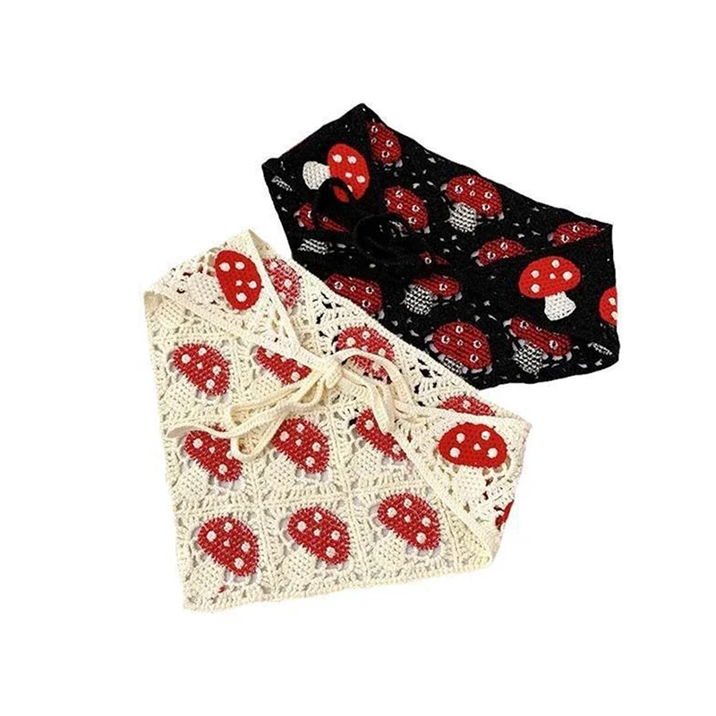 한국 귀여운 수제 크로셰 할로우 삼각형 머리띠 수건, 용수철 및 여름 여행 문학 사진 헤어 스카프