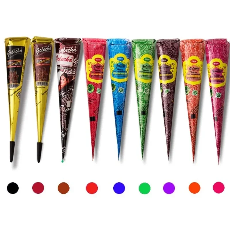 1pcs 25g 여러 가지 빛깔의 인도 GOLECHA 헤나 콘 문신 붙여 넣기 임시 문신 스티커 바디 페인트 아트 크림 콘 DIY 페인트 title=1pcs 25g 여러 가지 빛깔의 인도 GOLECHA 헤나 콘 문신 붙여 넣기 임시 문신 스티커 바디 페인트 아트 크림 콘 DIY 페인트 