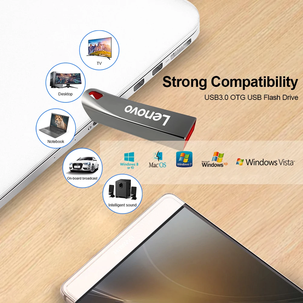 레노버 고속 금속 3.0 플래시 드라이브, 휴대용 USB 드라이브, 2TB, 1TB, 512GB, 256GB