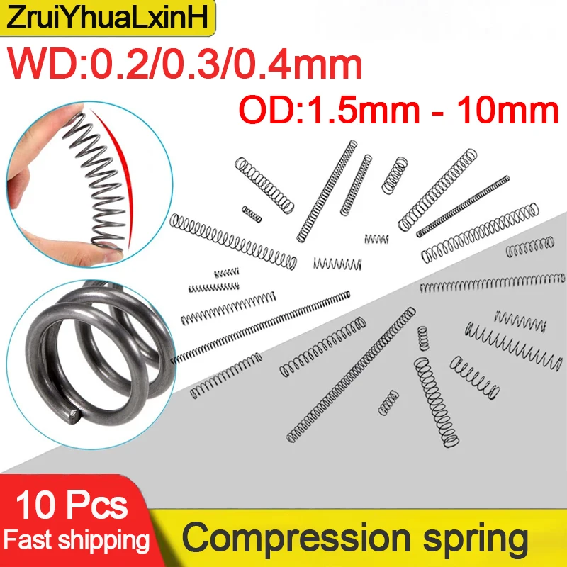 마이크로 소형 압축 용수철, 길이 5mm ~ 50mm, OD 2mm, 3mm, 4mm, 5mm, 6mm, 7mm, 8mm, 9mm, 10 개/로트, 0.2mm, 0.3mm, 0.4mm title=마이크로 소형 압축 용수철, 길이 5mm ~ 50mm, OD 2mm, 3mm, 4mm, 5mm, 6mm, 7mm, 8mm, 9mm, 10 개/로트, 0.2mm, 0.3mm, 0.4mm