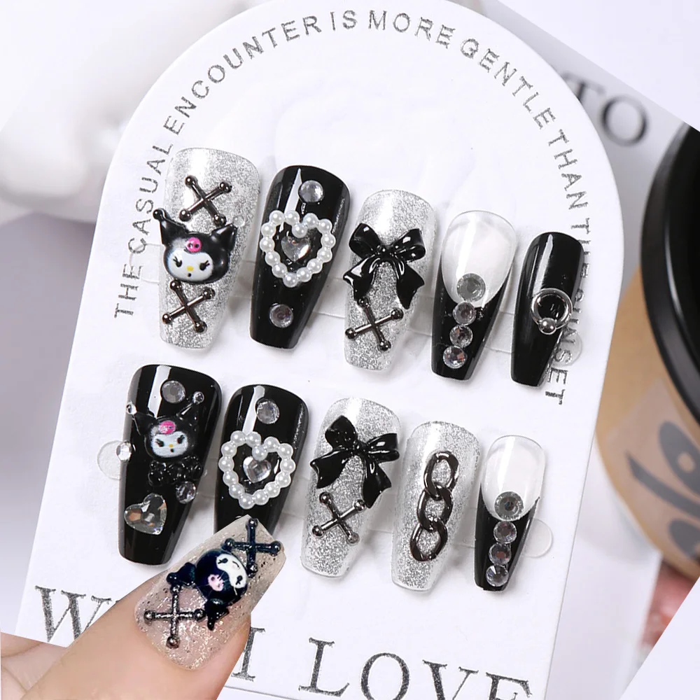 24Pcs 손톱에 3D kuromi 프레스 Y2K 만화 수제 가짜 손톱 블랙 젤 네일 웨어러블 손톱 Cinnamoroll Melody Anime False Nail title=24Pcs 손톱에 3D kuromi 프레스 Y2K 만화 수제 가짜 손톱 블랙 젤 네일 웨어러블 손톱 Cinnamoroll Melody Anime False Nail 