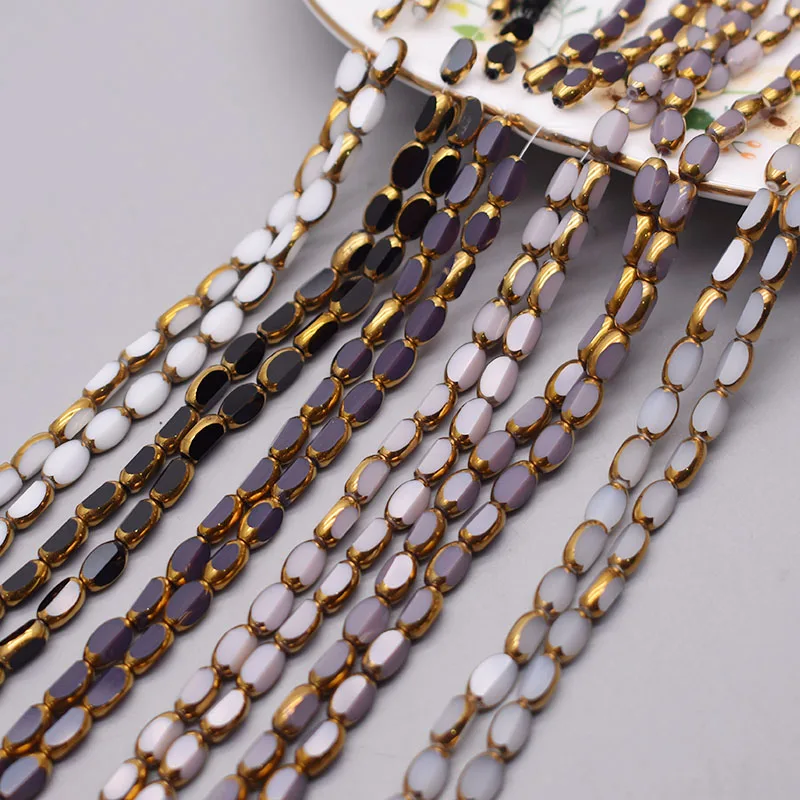 4x7mm 50 개/몫 Briolette 타원형 유리 구슬 도금 골드 컬러 크리스탈 유리 느슨한 스페이서 비즈 DIY 만들기 보석에 대 한 구슬에 대 한