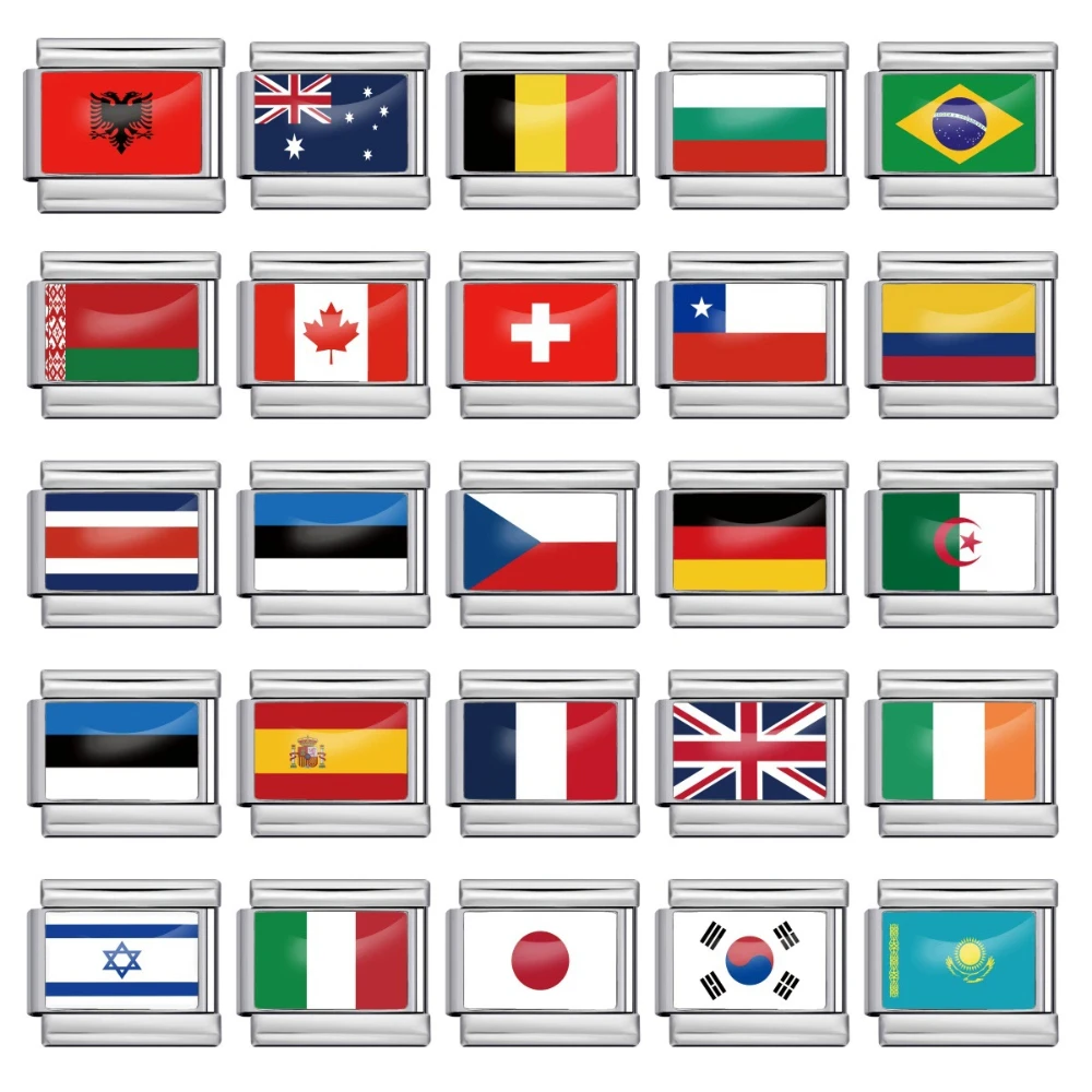 다른 국가 세계 국기 팔찌 모듈 이탈리아 팔찌 매력 링크 맞는 9mm 스테인레스 스틸 DIY 쥬얼리 선물 title=다른 국가 세계 국기 팔찌 모듈 이탈리아 팔찌 매력 링크 맞는 9mm 스테인레스 스틸 DIY 쥬얼리 선물 