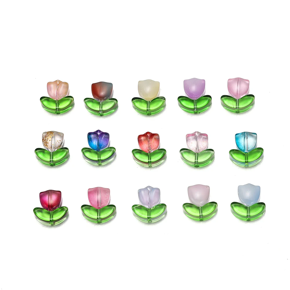 10/20Set 튤립 꽃 Lampwork 비즈 여러 가지 빛깔의 유리 플로라 비즈 DIY 팔찌 쥬얼리에 대한 느슨한 비즈 액세서리 만들기