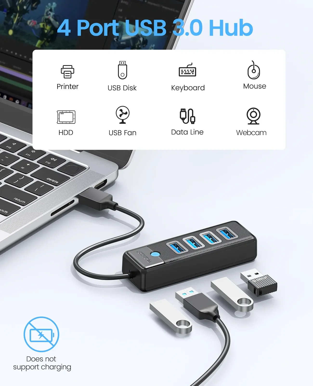 ORICO 멀티 C타입 분배기, USB 3.0 허브, 고속 OTG 어댑터, PC 컴퓨터 액세서리, 맥북 프로용, 4 포트, 5Gbps