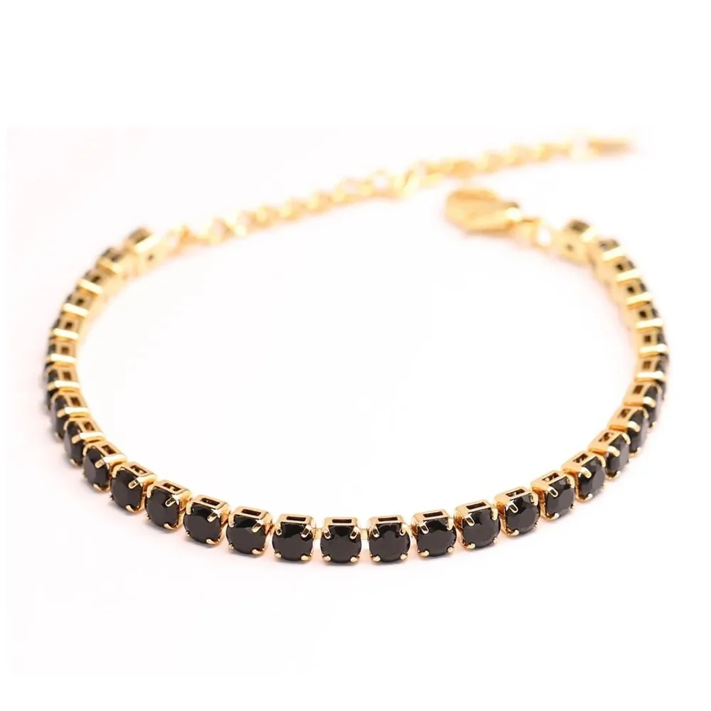클래식 펑크 스테인레스 스틸 링크 체인 매력 팔찌 남자 골드 블랙 실버 컬러 지르콘 테니스 팔찌 여성을위한 보석 선물